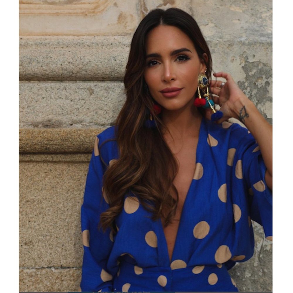 BLOGGER'S FAVE! Zara 2 Piece Pants Set And Top Blue White Polka Dot NWT - Picture 15 of 17